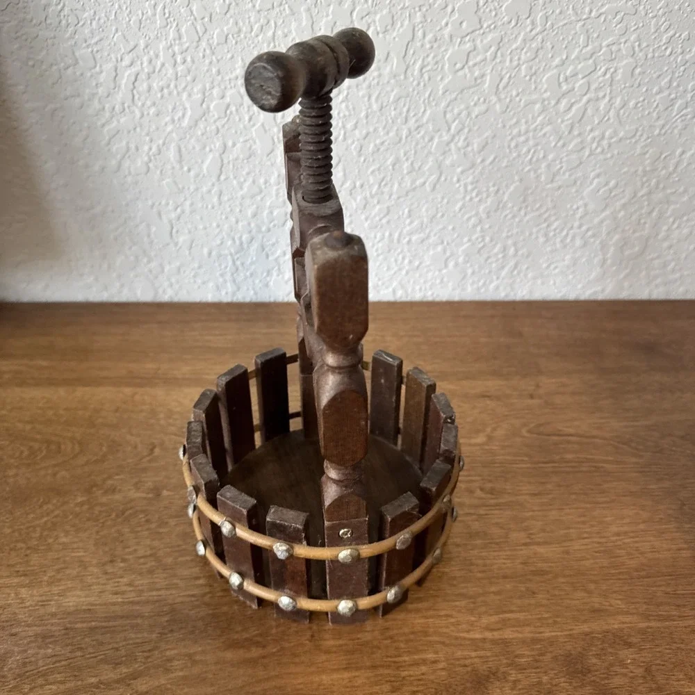 Vintage Wooden Wine Press Nut Bowl Decorative Fruit Press Rustic Farmhouse Decor